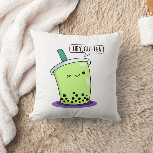 Hey Cu-Tea おもしろい Boba Tea Pun クッション (ブランケット)