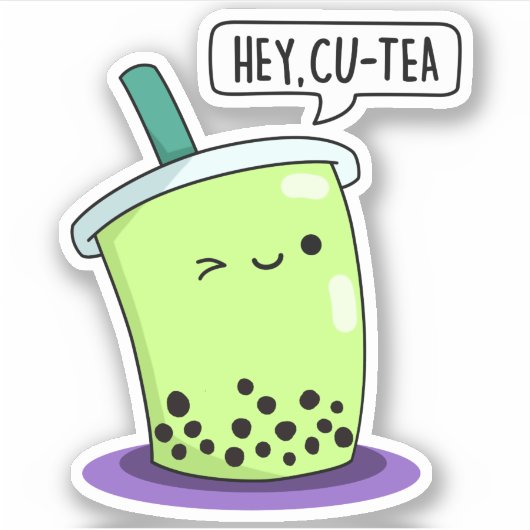 Hey Cu-Tea おもしろい Boba Tea Pun シール (正面)