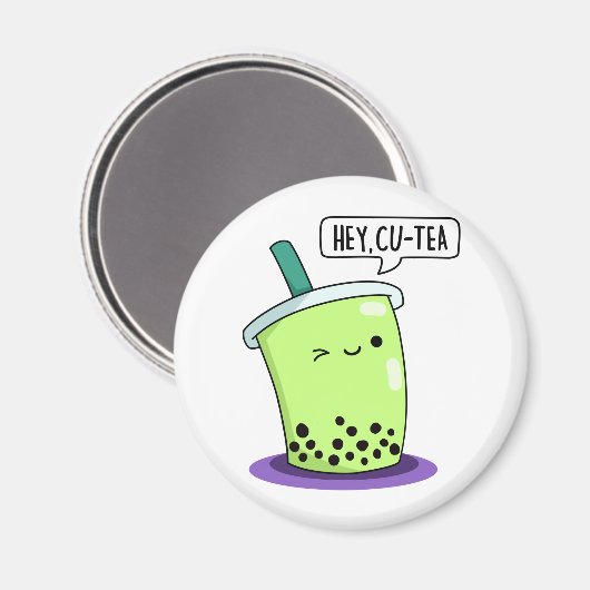 Hey Cu-Tea おもしろい Boba Tea Pun マグネット (正面/裏面)
