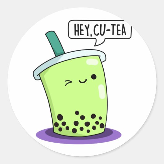 Hey Cu-Tea おもしろい Boba Tea Pun ラウンドシール (正面)