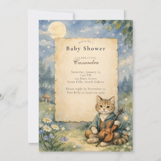 Hey Diddle Diddle Cat & Fiddle Baby Shower 招待状 (正面)
