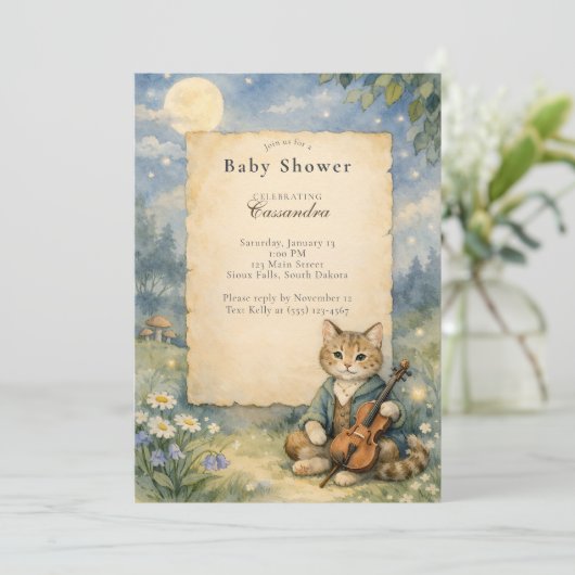 Hey Diddle Diddle Cat & Fiddle Baby Shower  招待状 (スタンド正面)