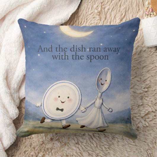 Hey Diddle Diddle Dish and Spoon Pillow クッション (ブランケット)