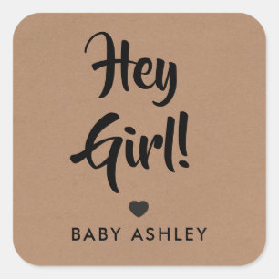 Hey Girl Giftラベル、ベビーシャワーギフトラベル、クラフト スクエアシール