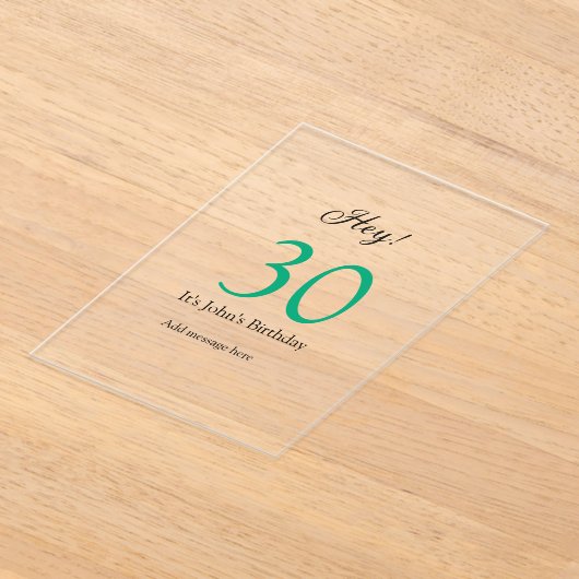 Hey it's 30th birthday green black bold letter nam アクリル招待状 (レイダウン)