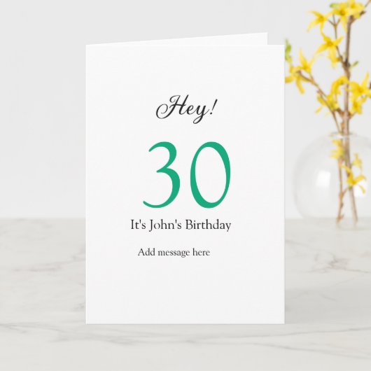 Hey it's 30th birthday green black bold letter nam カード (黄色い花)