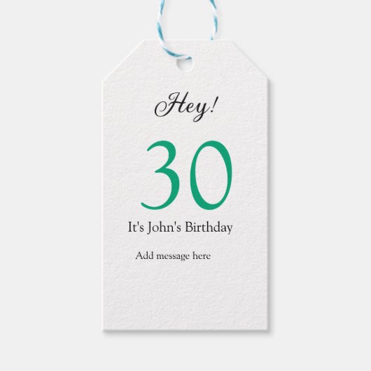 Hey it's 30th birthday green black bold letter nam ギフトタグ (正面)