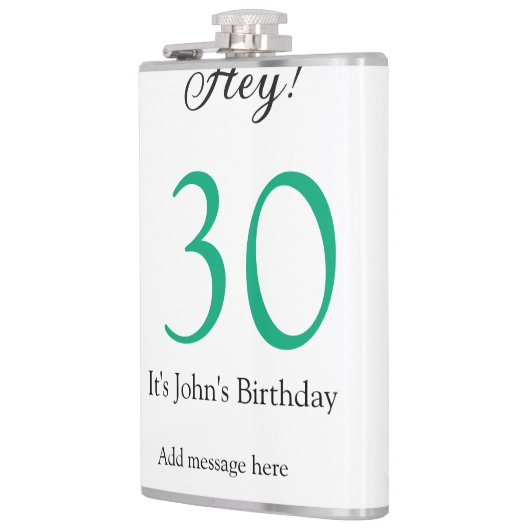 Hey it's 30th birthday green black bold letter nam フラスク (左)