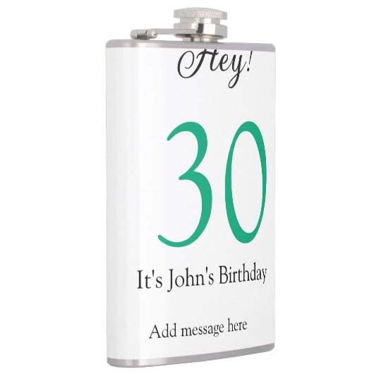 Hey it's 30th birthday green black bold letter nam フラスク (右)