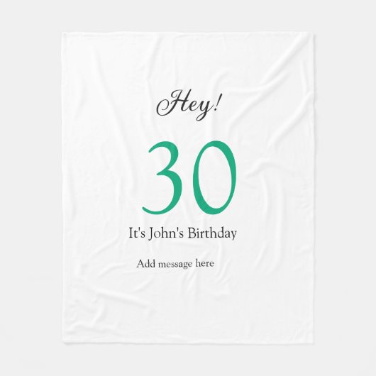 Hey it's 30th birthday green black bold letter nam フリースブランケット (正面)