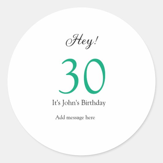 Hey it's 30th birthday green black bold letter nam ラウンドシール (正面)