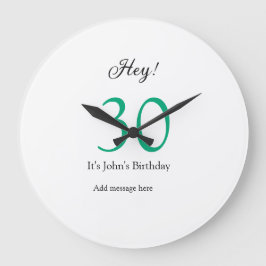 Hey it's 30th birthday green black bold letter nam ラージ壁時計