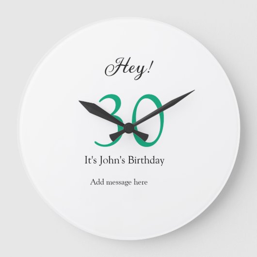 Hey it's 30th birthday green black bold letter nam ラージ壁時計 (正面)