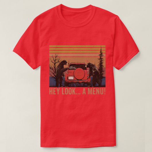 Hey Look A Menu おもしろい Camping BearヴィンテージEssenti Tシャツ (デザイン正面)