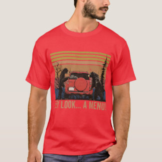 Hey Look A Menu おもしろい Camping BearヴィンテージEssenti Tシャツ