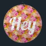 Hey Pink Water Color Geometric Pattern ダーツボード<br><div class="desc">ピンクとオレンジの水の色の幾何学的なパターンのダーツボード"おい"という単語と。</div>