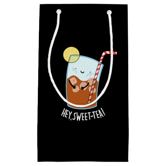 Hey Swee-Tea おもしろい Sweet Tea Pun Dark BG スモールペーパーバッグ (正面)