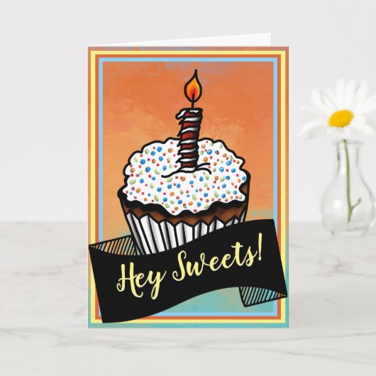 Hey Sweets, Happy Birthday Cupcake カード (小さな植物)
