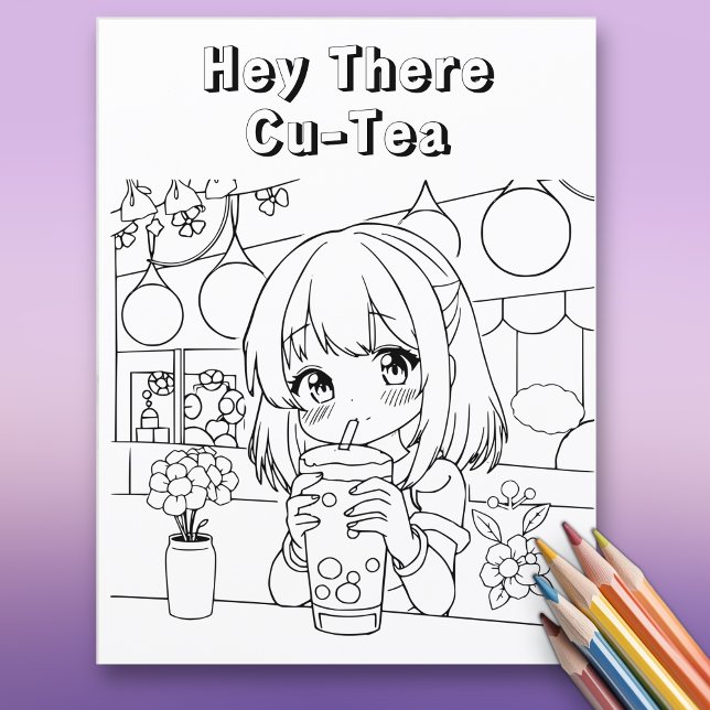 Hey There Cu-tea Boba Anime | 大人のカラーリングページ (クリエイターアップロード済み)