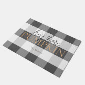 Hey There Pumpkin Black & White Buffalo Check ドアマット (アングル)