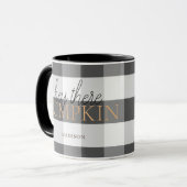 Hey There Pumpkin Black & White Buffalo Check マグカップ (正面左)