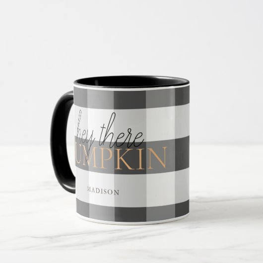 Hey There Pumpkin Black & White Buffalo Check マグカップ (正面左)