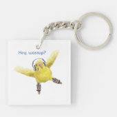 Hey Wassup Roller Skating Budgie with Headphones キーホルダー (裏面)