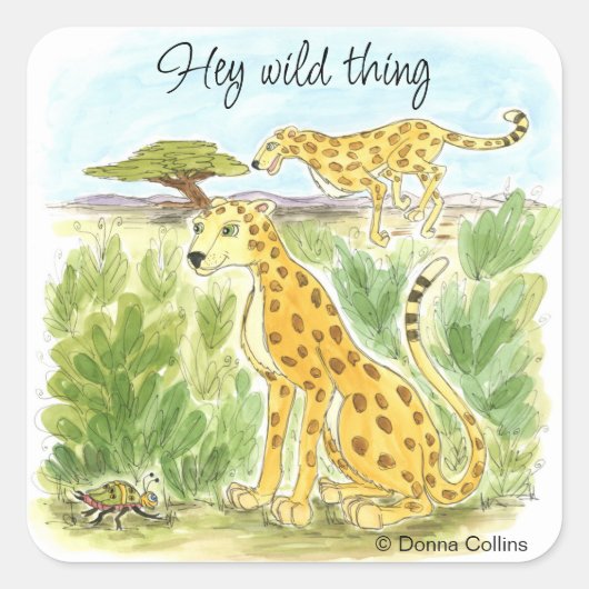 Hey Wild Thing Cheetahステッカー スクエアシール (正面)