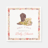 Hey Y'all Cowboy Boot & Bouquet Girlベビーシャワー スタンダードカクテルナプキン (正面)