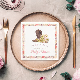 Hey Y'all Cowboy Boot & Bouquet Girlベビーシャワー スタンダードカクテルナプキン
