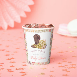 Hey Y'all Cowboy Boot & Bouquet Girlベビーシャワー 紙コップ