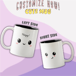 「Heyy!」キュートな顔のツートンカラーコーヒーマグ ツートーンマグカップ