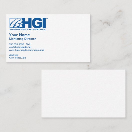 HGIのマーケティング担当重役 名刺 (正面/裏面)