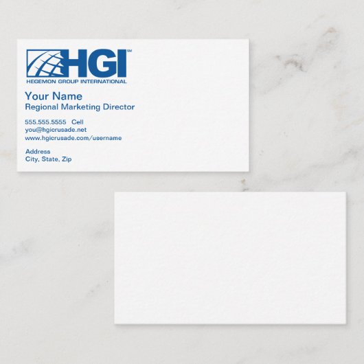 HGIの地方マーケティング担当重役 名刺 (正面/裏面)