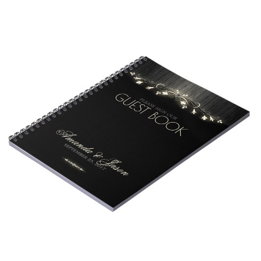 hhn02白熱［赤熱］光を放つの白結婚黒ゲストブック ノートブック (左側)