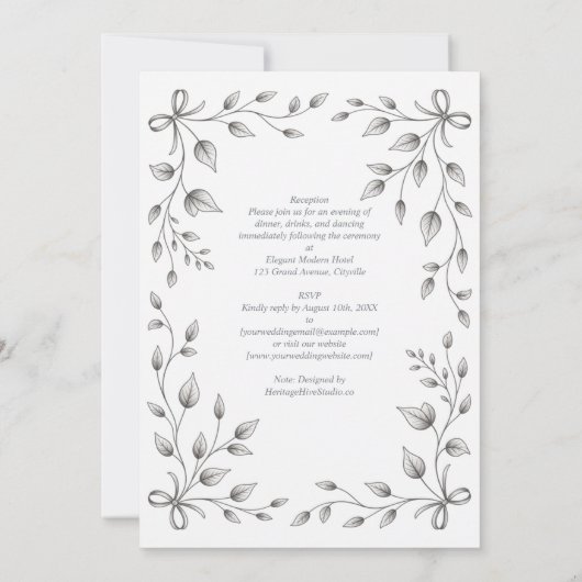 HHS Botanical Leaf and Ribbon Hand Drawn Wedding 招待状 (裏面)