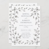 HHS Botanical Leaf and Ribbon Hand Drawn Wedding 招待状 (正面/裏面)