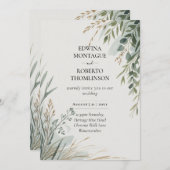 HHS Greenery Botanical Watercolor Elegant Wedding 招待状 (正面/裏面)