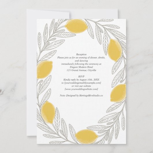 HHS Lemon Wreath Minimal Mediterranean Wedding 招待状 (裏面)