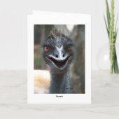 HIを言っているエミュー! 開いたくちばしの大きい茶色の目の写真 カード (裏面)