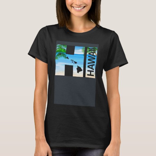 HIハワイ諸島ハワイアンビーチ Tシャツ (正面)