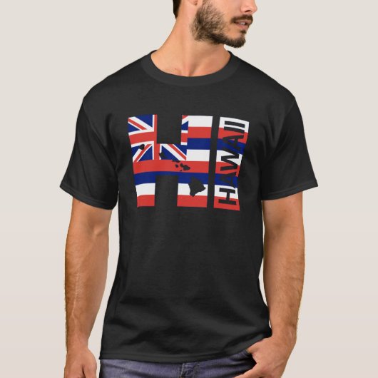 HIハワイ諸島ハワイアン旗ビーチ Tシャツ (正面)