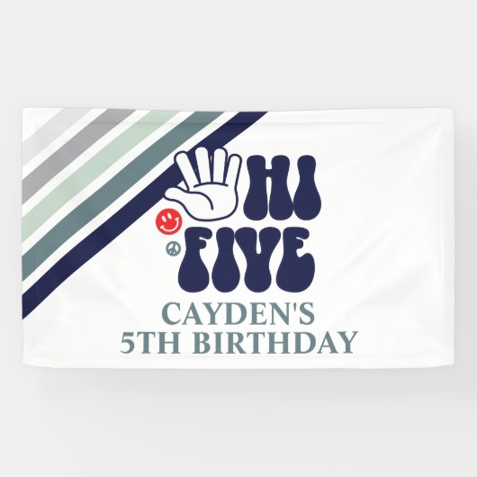 Hi Five レトロ ストライプ 誕生日 横断幕 (横)