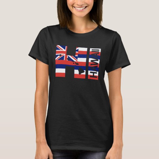 HI Hawaii Islands Hawaiian Flag Beach Tシャツ (正面)