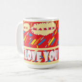 HI Karen Love You with bright red and patterned    コーヒーマグカップ (正面左)