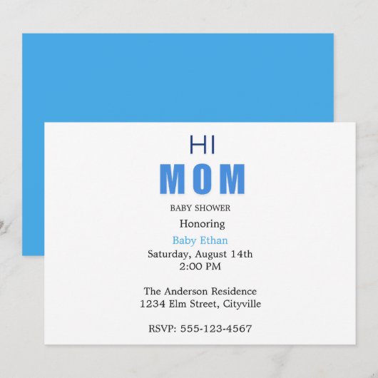 Hi Mom Baby Boy Shower Invitation 案内状 (正面/裏面)