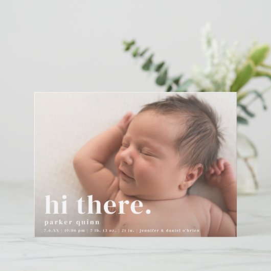 Hi Thereタイプモダンブルーフォト誕生のお知らせ 案内状 (スタンド正面)