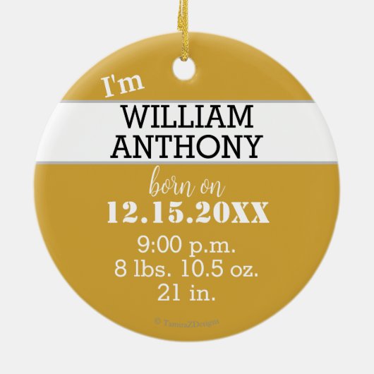 Hi To The World金ゴールドグリーン誕生統計名 セラミックオーナメント (裏面)
