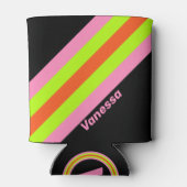 HI-VISおよび名前のストライプ付いたピンク色のオプション 缶クーラー (裏面)