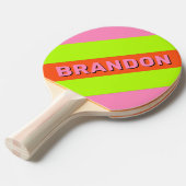 HI-VISおよび名前はっきりした付きストライプのピンク 卓球ラケット (正面アングル)